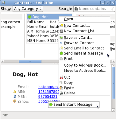 New Evolution Contacts with Context Menus