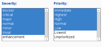 Selecting Priority and Severity values