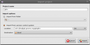 New project import dialog