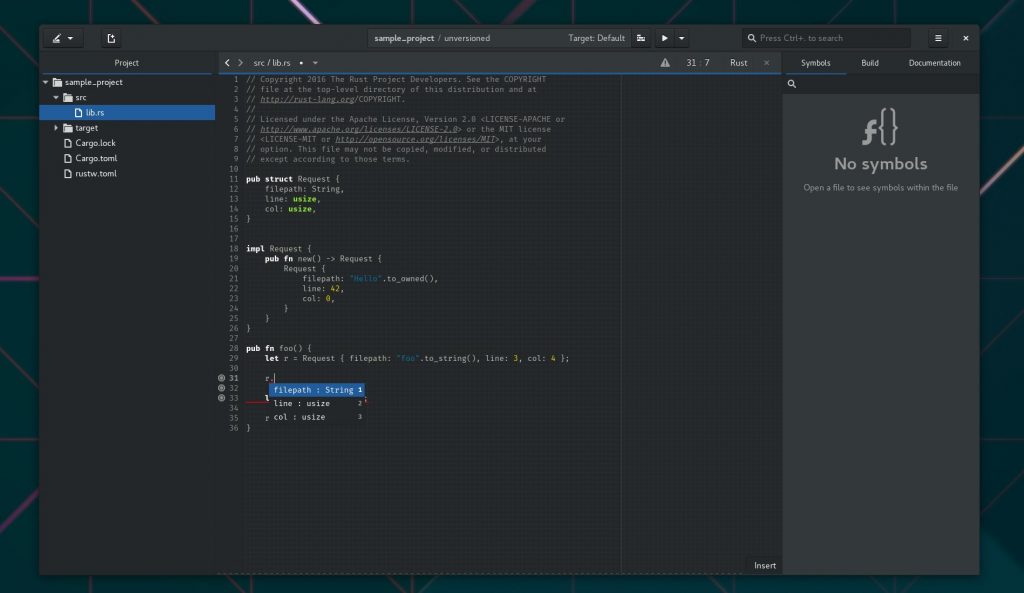 This image shows completion of fields from a struct.