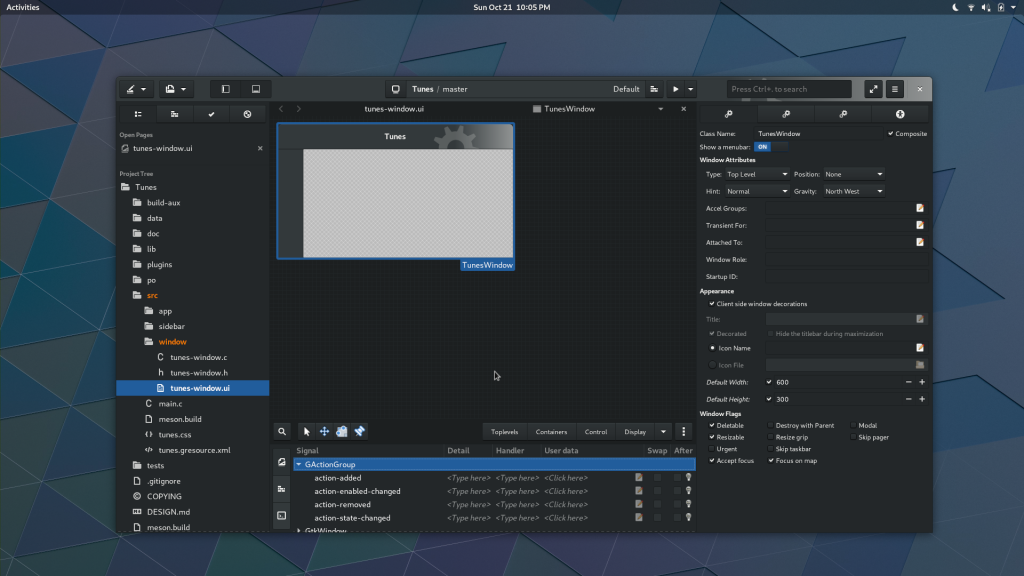 Screenshot of Builder with Glade Integration