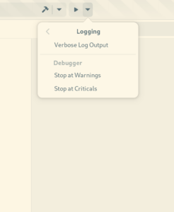 A screenshot of the logging menu