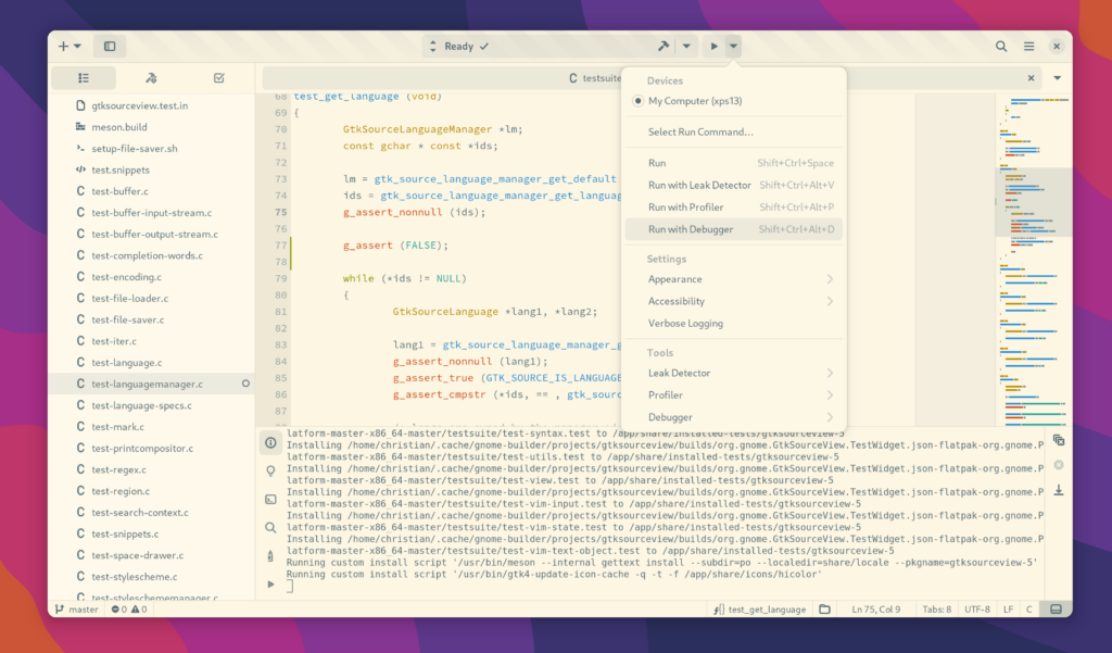 a screenshot of the build menu with debug selected