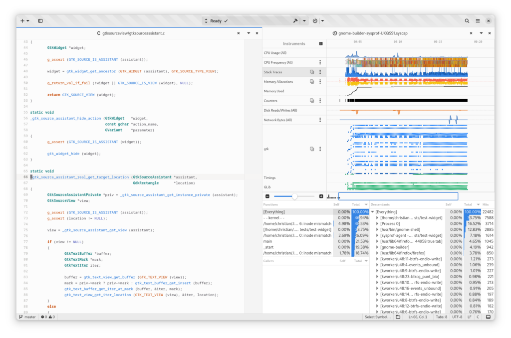 A screenshot of sysprof integration