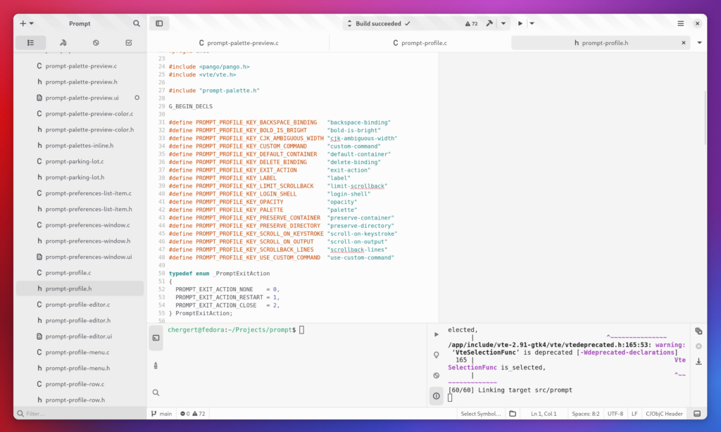 A screenshot of what will become Builder for GNOME 46 which includes the common sidebar styling.