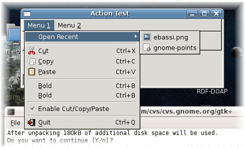 GtkRecentAction test
