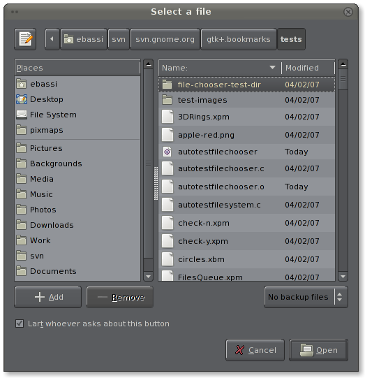 FileChooser using bookmark file