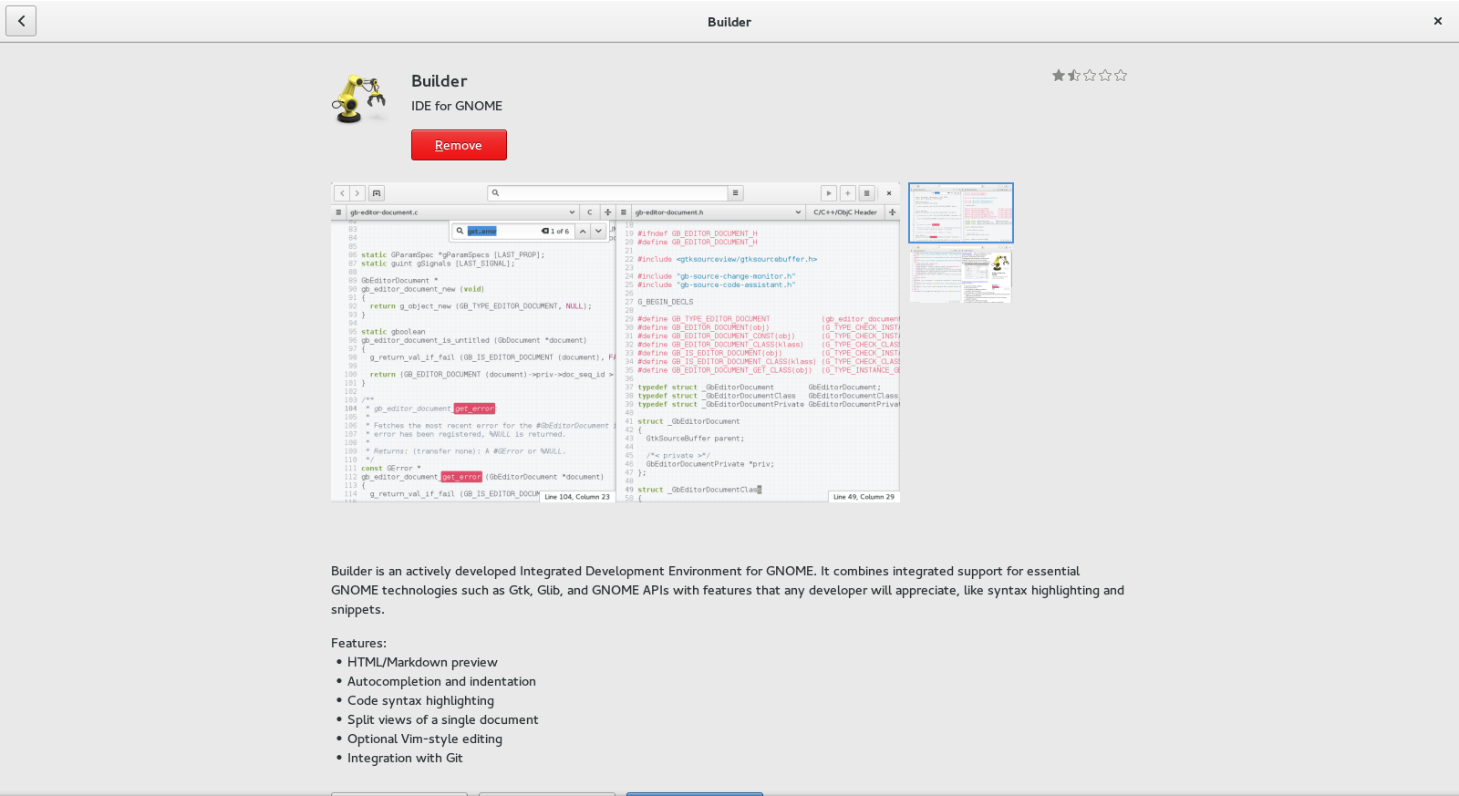 GNOME Builder in GNOME Software