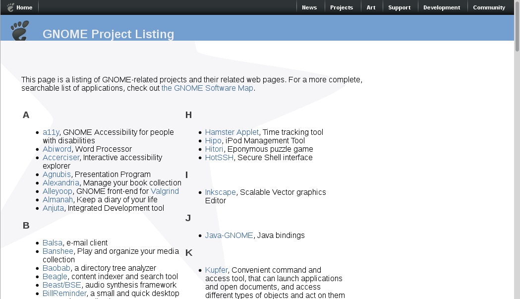 projects.gnome.org screenshot