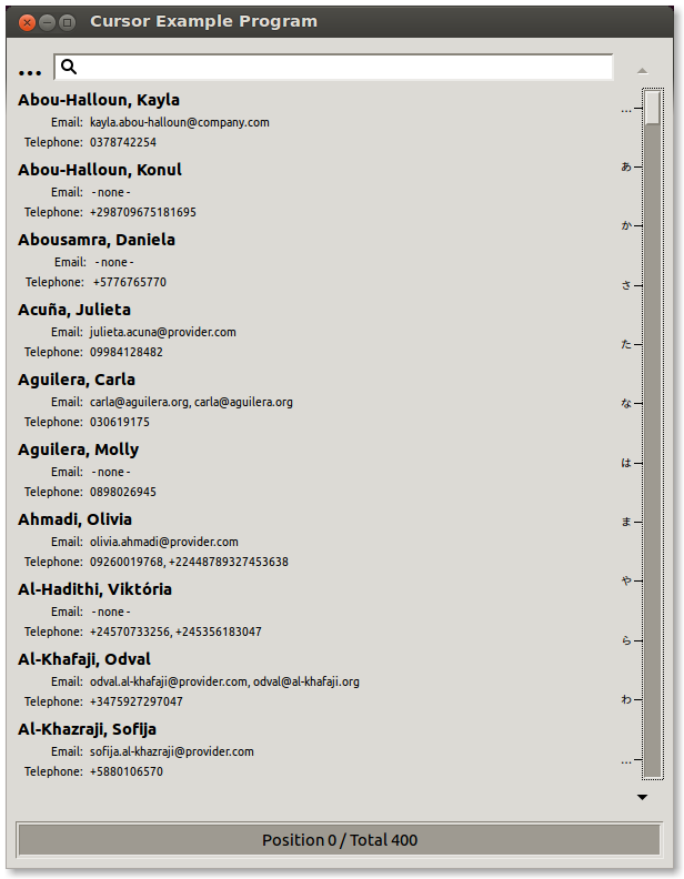 Example contact browser in ja_JP locale