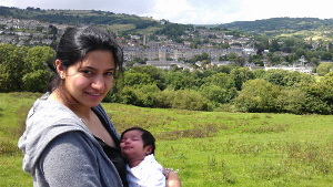 Photo of Qurat-ul-Ain and Amelia in front of city of Bath