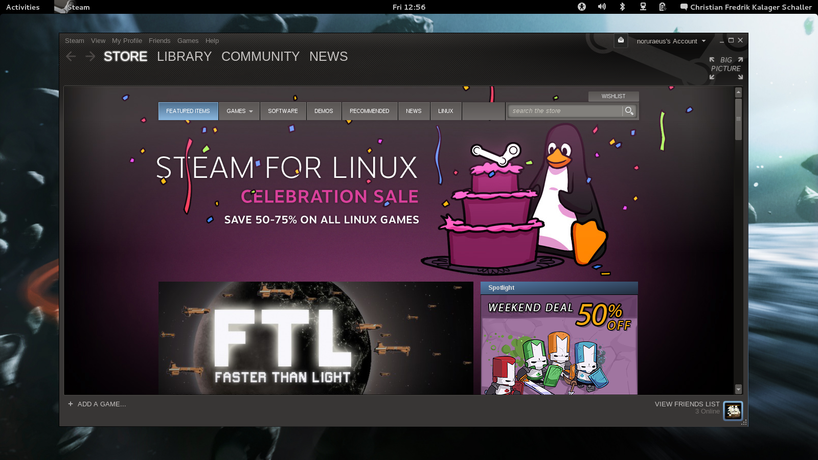 Screenshot of Steam running on Fedora