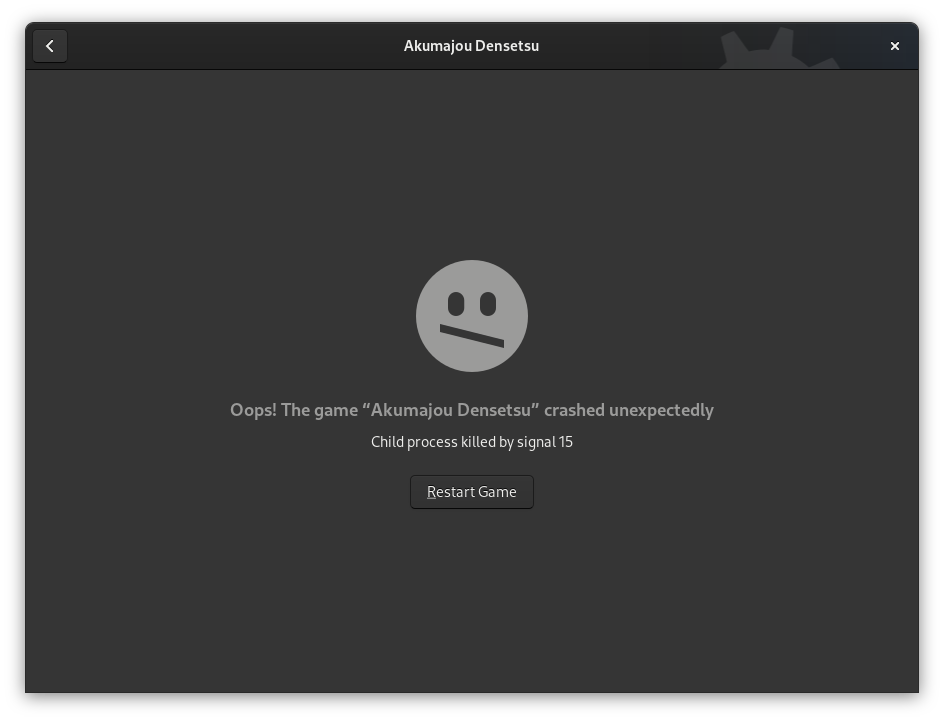 GNOME Games showing a crash screen