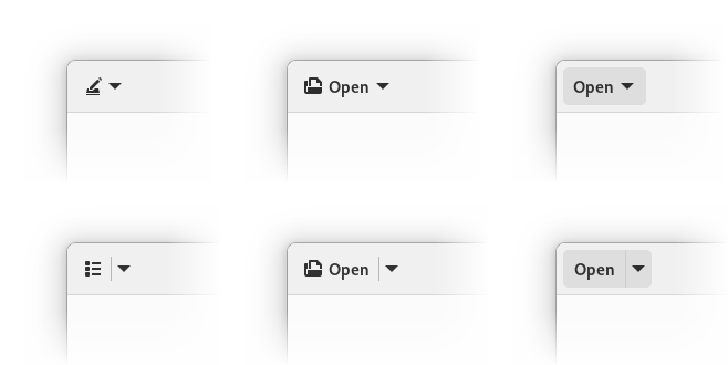 Icon-only, icon+text and text-only arrow and split buttons