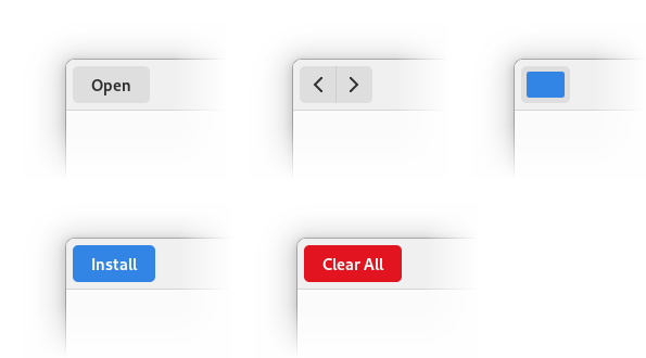 Raised button examples: text buttons, linked buttons, custom buttons, suggested and destructive buttons