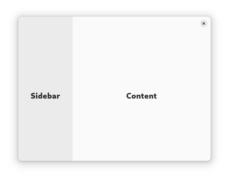 Screenshot of a window using a split view with prominent "Sidebar" and "Contents" labels in each pane and nothing else (except for a close button in the upper right corner)