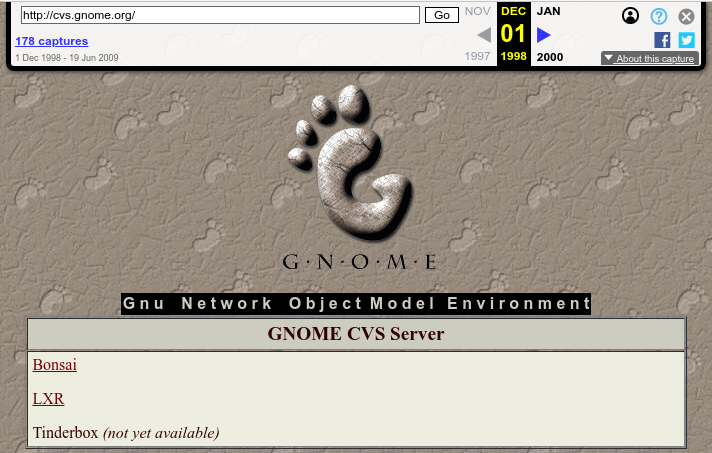 Archive.org recording of cvs.gnome.org in 1998