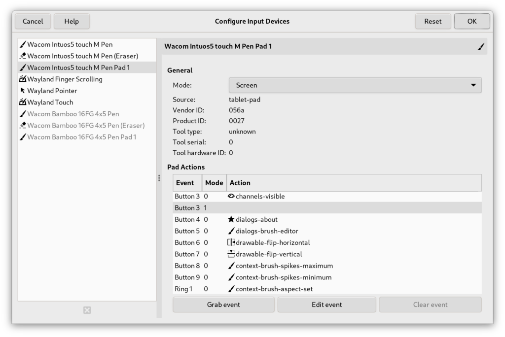 Screenshot of GIMP pad configuration