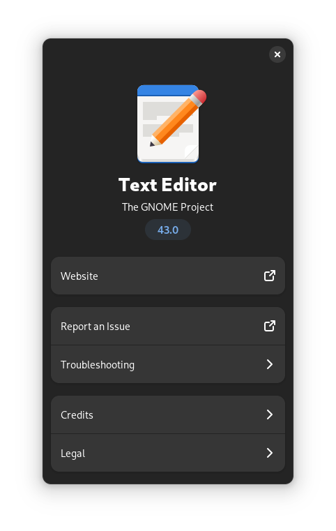 Screenshot of Text Editor's about window