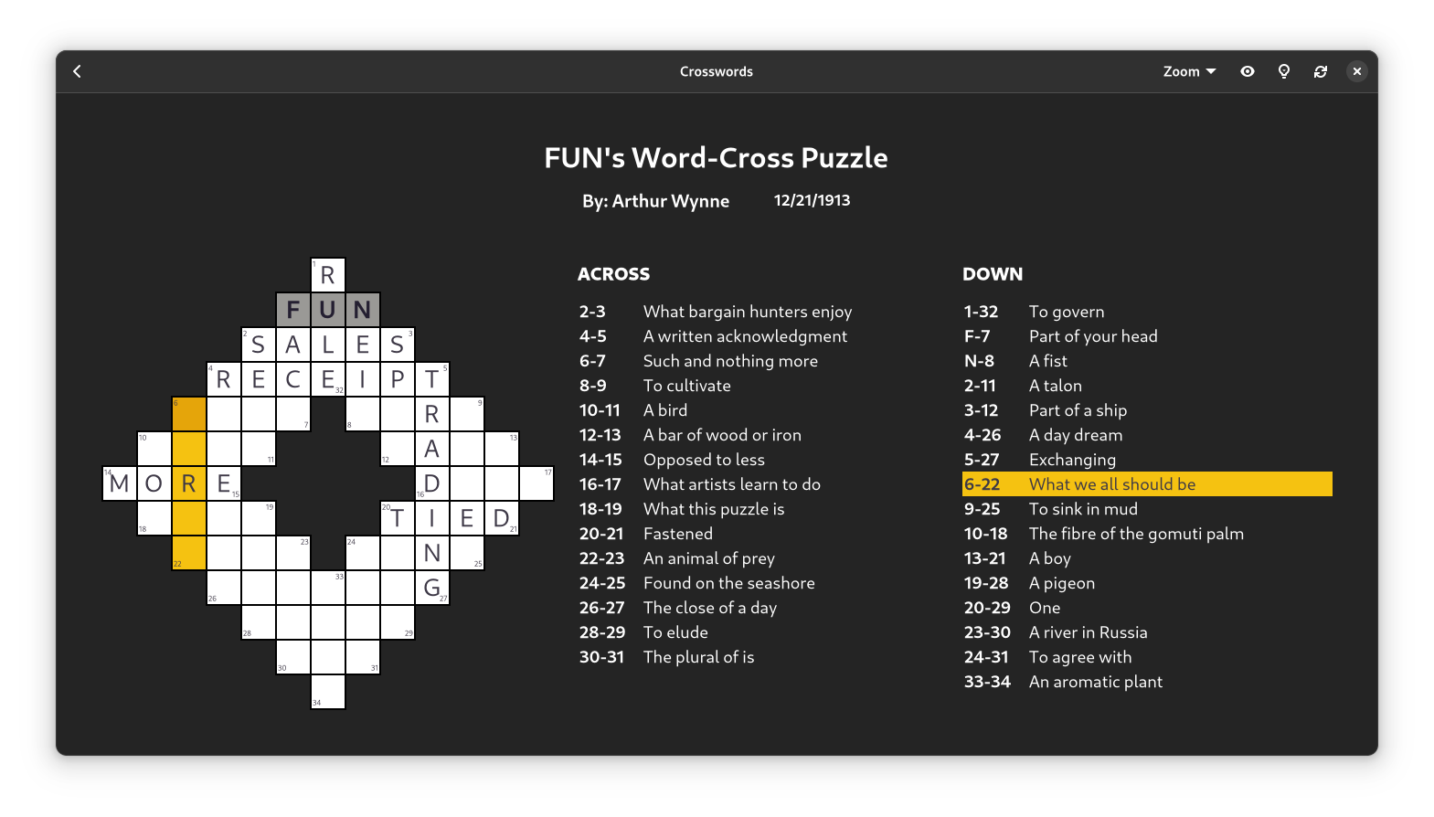 The World's First Crossword