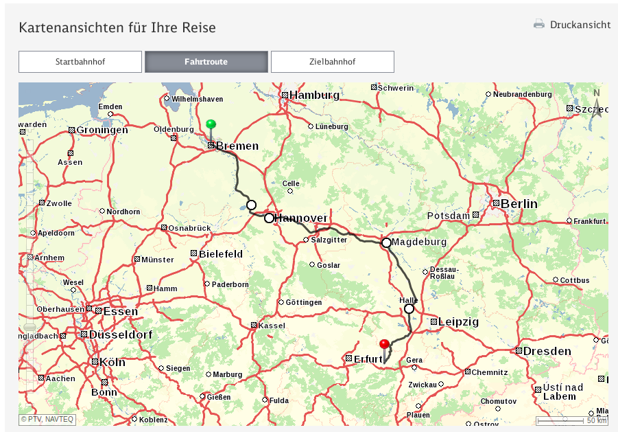 Map of connection going east