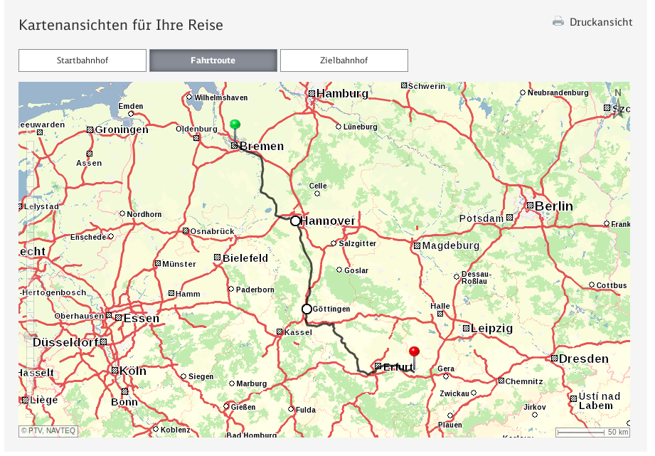 map of connection going through Goettingen