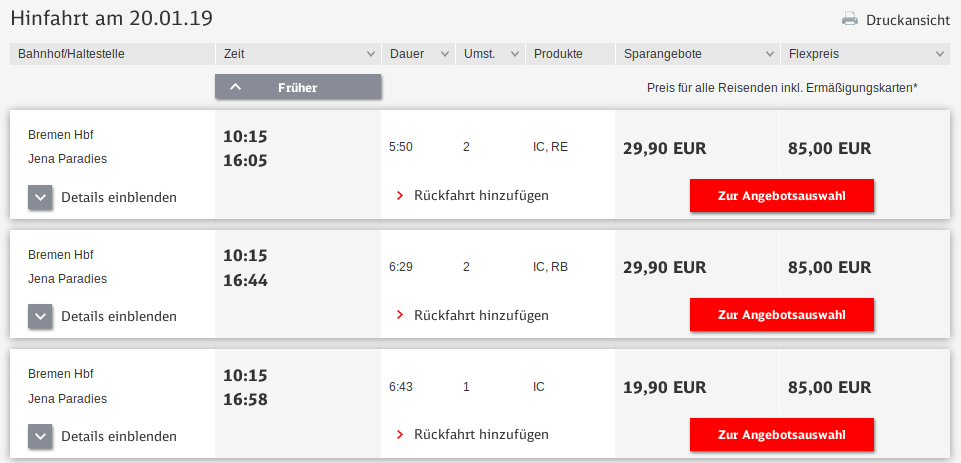 cheapest fare not found by the sparpreisfinder