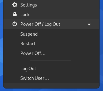 Screenshot of the Power Off / Log Out menu