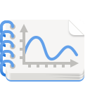 The redesigned Graphs logo. Showing a curve on a plot, on a notebook