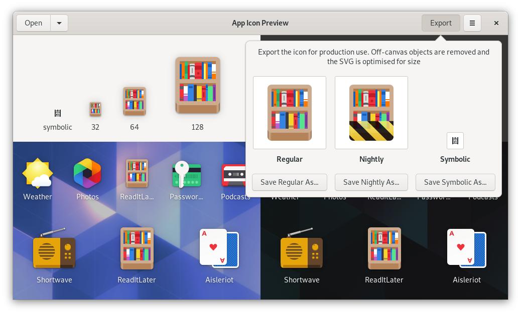 Export Popover in App Icon Preview