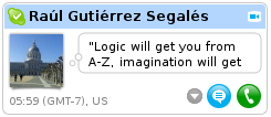 Raúl's Skype tooltip shows it's 6am where he is.