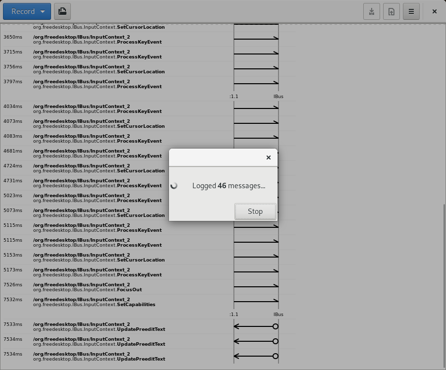 Screenshot: Bustle monitoring IBus messages.
